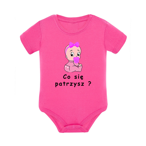 Body dziecięce z krótkim rękawem w kolorze różowym nadruk N0046