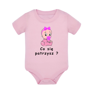 Body dziecięce z krótkim rękawem w kolorze jasny róż nadruk N0046