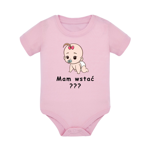 Body dziecięce z krótkim rękawem w kolorze jasny róż nadruk N0048