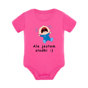 Body dziecięce z krótkim rękawem w kolorze różowym nadruk N0050