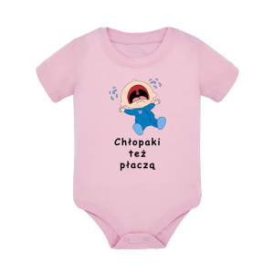 Body dziecięce z krótkim rękawem w kolorze jasny róż nadruk N0053