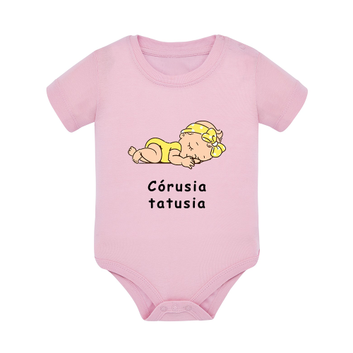 Body dziecięce z krótkim rękawem w kolorze jasny róż nadruk N0060