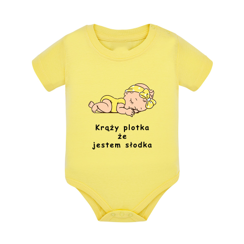 Body dziecięce z krótkim rękawem w kolorze żółtym nadruk N0063