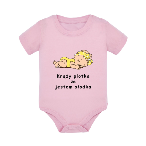 Body dziecięce z krótkim rękawem w kolorze jasny róż nadruk N0063