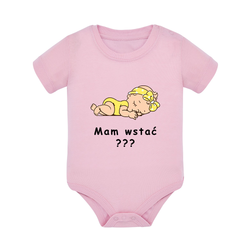 Body dziecięce z krótkim rękawem w kolorze jasny róż nadruk N0065