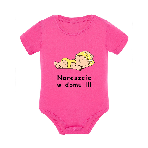 Body dziecięce z krótkim rękawem w kolorze różowym nadruk N0068
