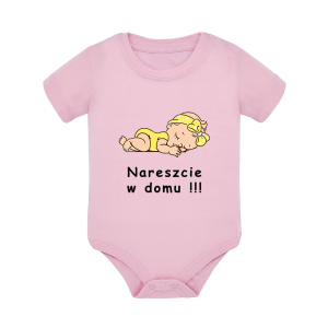 Body dziecięce z krótkim rękawem w kolorze jasny róż nadruk N0068