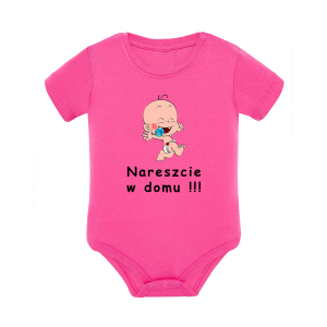 Body dziecięce z krótkim rękawem w kolorze różowym nadruk N0069