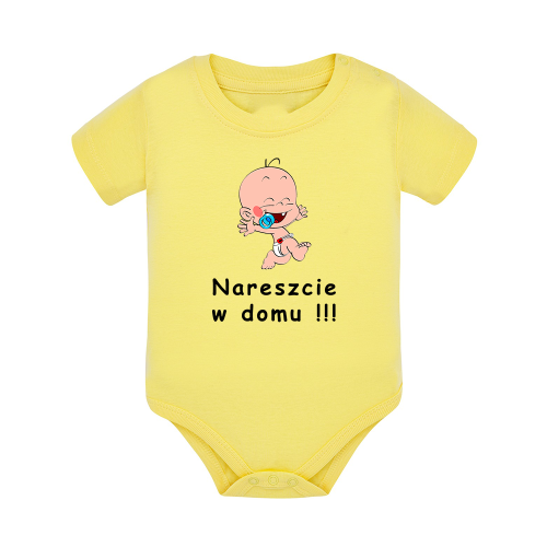 Body dziecięce z krótkim rękawem w kolorze żółtym nadruk N0069