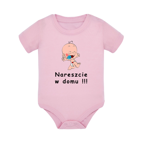 Body dziecięce z krótkim rękawem w kolorze jasny róż nadruk N0069