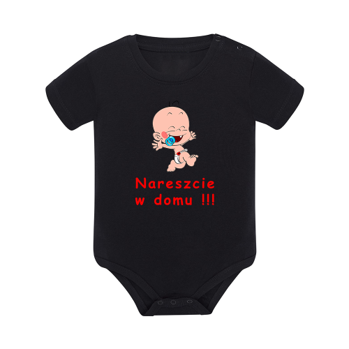 Body dziecięce z krótkim rękawem w kolorze czarnym nadruk N0070