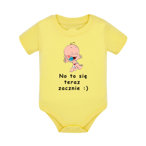 Body dziecięce z krótkim rękawem w kolorze żółtym nadruk N0071