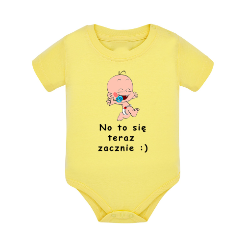Body dziecięce z krótkim rękawem w kolorze żółtym nadruk N0071