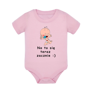 Body dziecięce z krótkim rękawem w kolorze jasny róż nadruk N0071