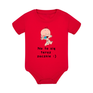 Body dziecięce z krótkim rękawem w kolorze czerwonym nadruk N0071