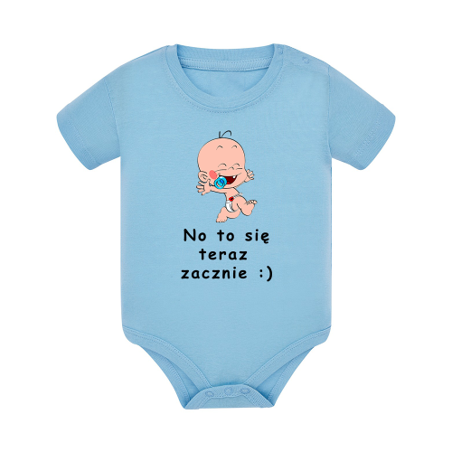 Body dziecięce z krótkim rękawem w kolorze niebieskim nadruk N0071