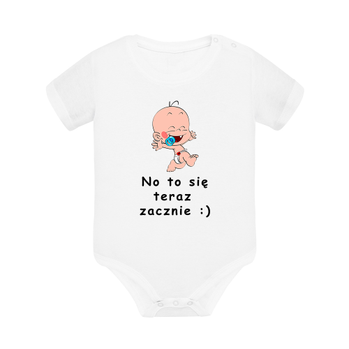 Body dziecięce z krótkim rękawem w kolorze białym nadruk N0071