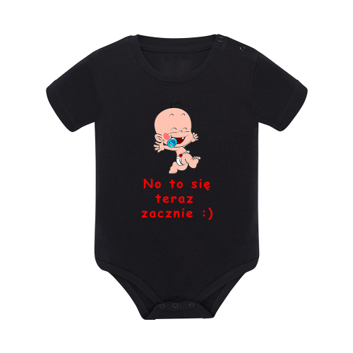 Body dziecięce z krótkim rękawem w kolorze czarnym nadruk N0072