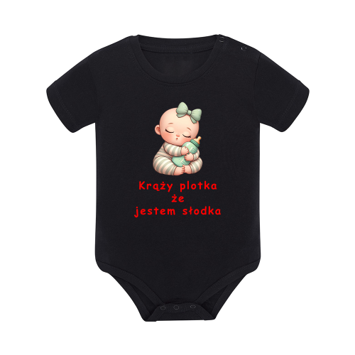 Body dziecięce z krótkim rękawem w kolorze czarnym nadruk N0073