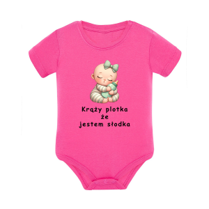 Body dziecięce z krótkim rękawem w kolorze różowym nadruk N0074