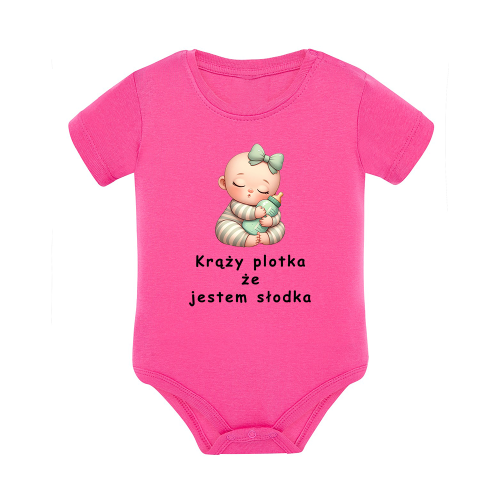 Body dziecięce z krótkim rękawem w kolorze różowym nadruk N0074