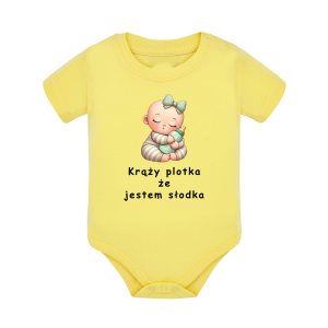 Body dziecięce z krótkim rękawem w kolorze żółtym nadruk N0074