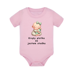 Body dziecięce z krótkim rękawem w kolorze jasny róż nadruk N0074