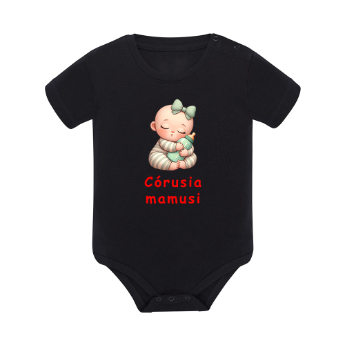 Body dziecięce z krótkim rękawem w kolorze czarnym nadruk N0075