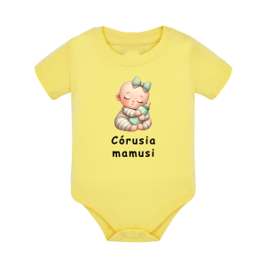 Body dziecięce z krótkim rękawem w kolorze żółtym nadruk N0076