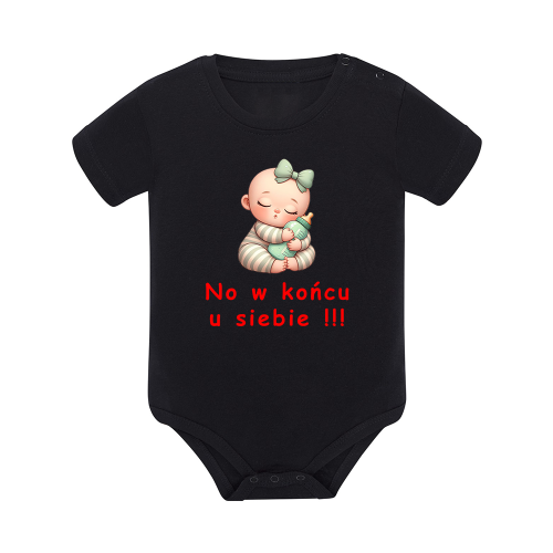 Body dziecięce z krótkim rękawem w kolorze czarnym nadruk N0078