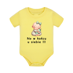 Body dziecięce z krótkim rękawem w kolorze żółtym nadruk N0079