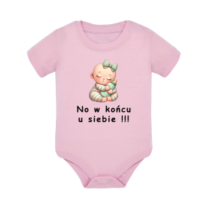 Body dziecięce z krótkim rękawem w kolorze jasny róż nadruk N0079