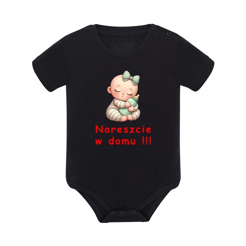 Body dziecięce z krótkim rękawem w kolorze czarnym nadruk N0080