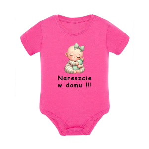 Body dziecięce z krótkim rękawem w kolorze różowym nadruk N0081