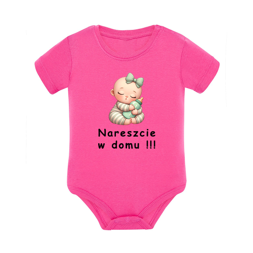 Body dziecięce z krótkim rękawem w kolorze różowym nadruk N0081