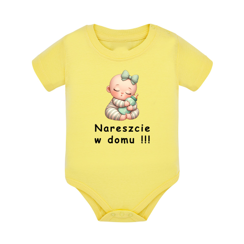 Body dziecięce z krótkim rękawem w kolorze żółtym nadruk N0081