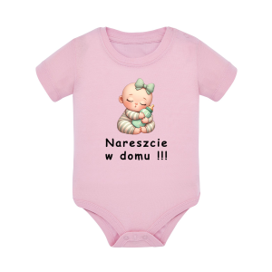 Body dziecięce z krótkim rękawem w kolorze jasny róż nadruk N0081