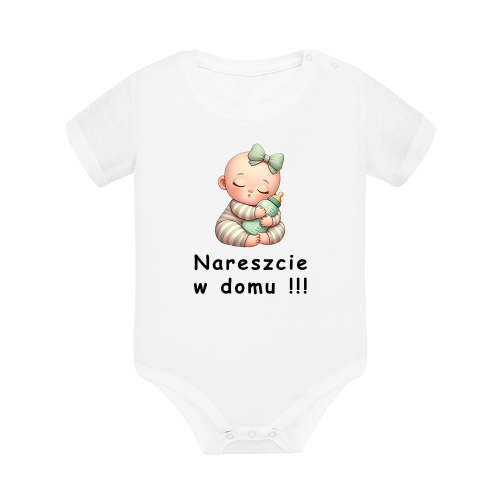 Body dziecięce z krótkim rękawem w kolorze białym nadruk N0081