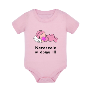 Body dziecięce z krótkim rękawem w kolorze jasny róż nadruk N0082
