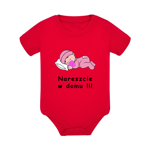 Body dziecięce z krótkim rękawem w kolorze czerwonym nadruk N0082