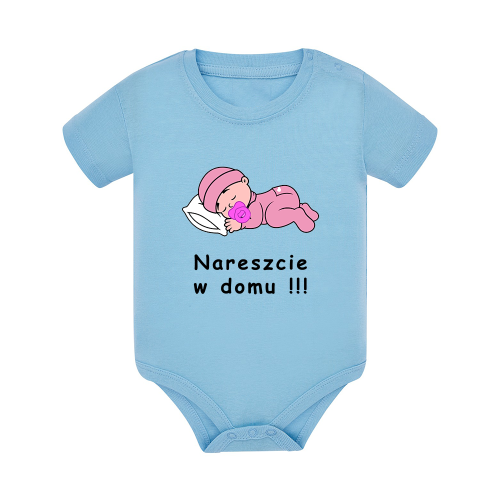 Body dziecięce z krótkim rękawem w kolorze niebieskim nadruk N0082