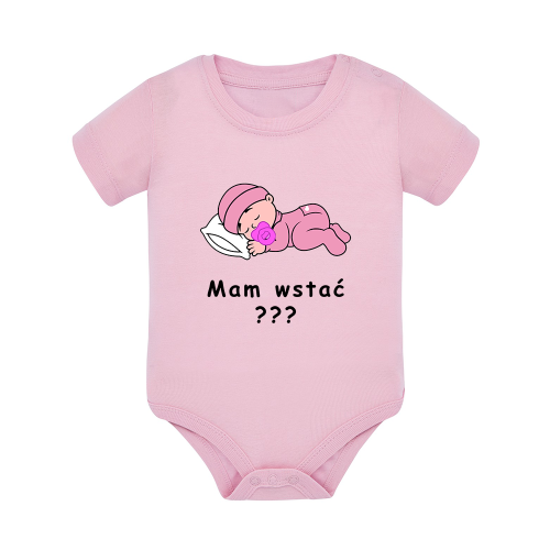 Body dziecięce z krótkim rękawem w kolorze jasny róż nadruk N0085