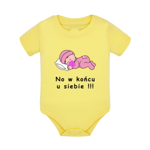 Body dziecięce z krótkim rękawem w kolorze żółtym nadruk N0088