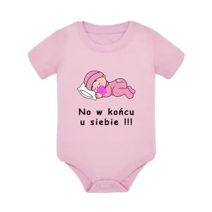 Body dziecięce z krótkim rękawem w kolorze jasny róż nadruk N0088