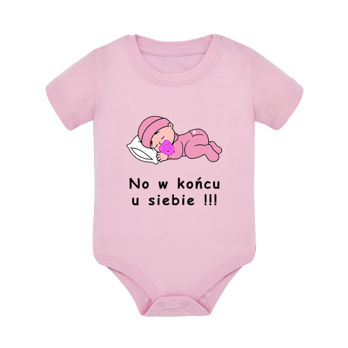 Body dziecięce z krótkim rękawem w kolorze jasny róż nadruk N0088