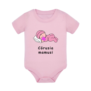 Body dziecięce z krótkim rękawem w kolorze jasny róż nadruk N0090