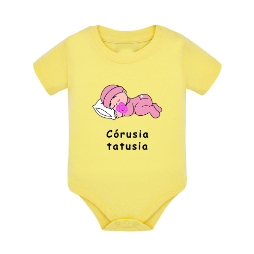 Body dziecięce z krótkim rękawem w kolorze żółtym nadruk N0092