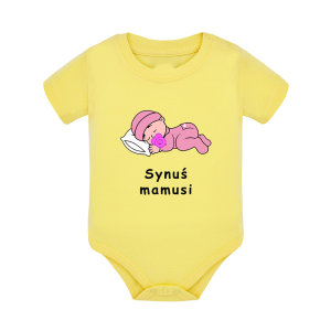 Body dziecięce z krótkim rękawem w kolorze żółtym nadruk N0095