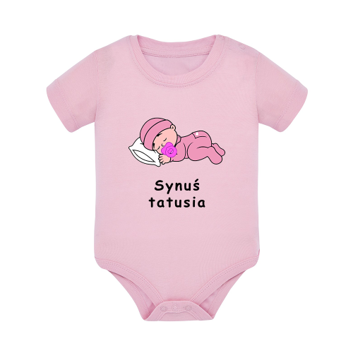 Body dziecięce z krótkim rękawem w kolorze jasny róż nadruk N0097