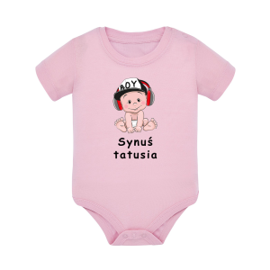 Body dziecięce z krótkim rękawem w kolorze jasny róż nadruk N0098